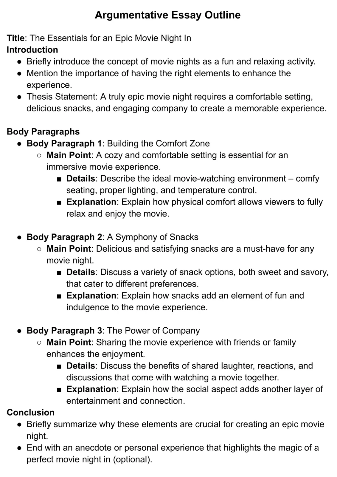 Argumentative Essay Outline